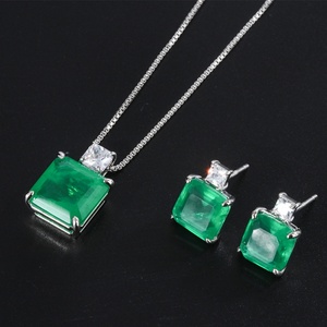 Fashion Eco-friendly Copper Minimalist Square Green Zircon Pendant Earrings Set Elegant Brass Jewelry Sets for Refined Everyday - Product Image 3