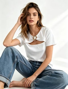 Tops Cortos Negros para Mujer, Elegantes, <span class=keywords><strong>con</strong></span> Escote Abierto, Lisos, Transpirables, de Punto, Casuales, <span class=keywords><strong>con</strong></span> Encaje - Product Image 2