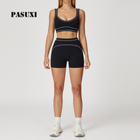 Ensemble de yoga PASUXI 5 pièces, soutien-gorge de sport taille haute, haut respirant à séchage rapide, design bicolore en spandex/nylon, vêtements de sport pour femmes