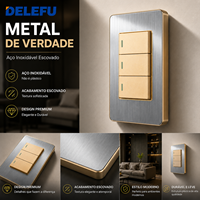 Système de prises murales modulaires en métal DELEFU Premium, panneau en acier inoxydable brossé 118x72mm pour projet de maison moderne