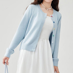 <span class=keywords><strong>Cardigan</strong></span> in Maglia <span class=keywords><strong>Azzurro</strong></span> Multicolore con Bottoni per <span class=keywords><strong>Donna</strong></span> - Top Casual Giornaliero Giocoso - Product Image 5