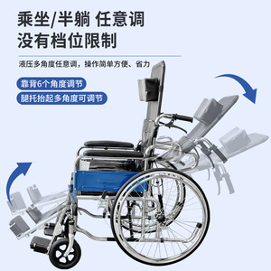 Silla de Ruedas Hidráulica Reclinable de 24 Pulgadas, Plegable y Ligera con Freno para Uso Doméstico en Personas Mayores - Product Image 1