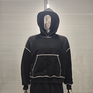 Sudadera de Lujo de Alta Calidad Personalizada OEM para Hombre, Sudadera con Capucha de Corte Cuadrado con Costuras en Contraste, Sudadera con Costuras Invertidas para Hombre - Product Image 4