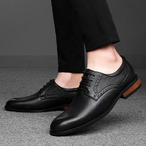 Scarpe eleganti in vera pelle di primo strato radice di legno Sole punta chiusa con lacci di altezza crescente dimensione solida 36-47 per la primavera - Product Image 1