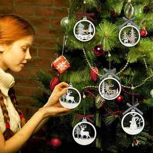 Set al por mayor de adornos ecológicos de madera de reno para árbol, con tallado en capas y etiquetas de regalo con purpurina, para decoración colgante de Navidad en interiores. - Product Image 4