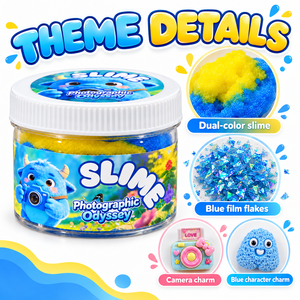 Slime bicolore personnalisé OEM ODM en pot de 200 ml avec des flocons décoratifs et des breloques thématiques pour la vente au détail et les coffrets cadeaux - Product Image 2