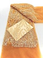 Nouvelle séquence de tissu en dentelle de tulle africain brodé de perles colorées faites à la main, avec des paillettes, pour robe de mariée ou de soirée