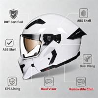 Casque de moto modulaire professionnel blanc à visière relevable, double visière, unisexe, toutes saisons, casque de course de sécurité