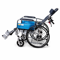 Fauteuil roulant inclinable en acier chromé avec siège ergonomique en U, roues en PU, accoudoirs amovibles, repose-pieds relevables et freins à main