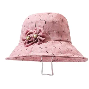 Bayan şapka için çiçek dekorasyon ile popüler eğlence bez şapka pamuk baskı balıkçı şapka