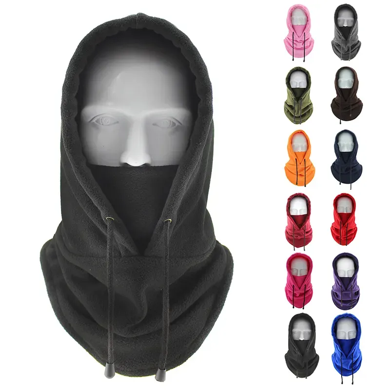 Atacado Balaclava Windproof Máscara Facial Inverno Polar Velo Chapéu Quente Logotipo Personalizado Ski Black Fleece Beanie Hat