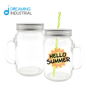 Blank Sublimation Glass Mason Jar with Straw Mason Jar with Handle