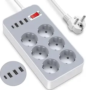 Power Strip with Switch, 6 Way Multiple Socket with Switch, Multiple Plug Extension Lead Power Strip