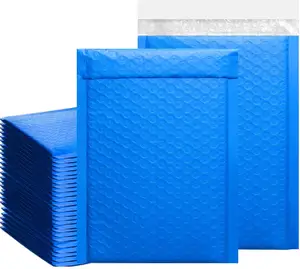 カスタムデザイナーブルー色無料郵送封筒セルフシール接着パッド入り包装ポリバブルメーラー