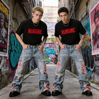 YSJY Fabricant OEM Jeans personnalisés avec broderie, patch vintage, délavé, décontracté, taille haute, streetwear, pantalon en denim évasé pour hommes