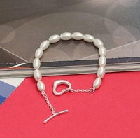 Coeur OT fermoir chaîne 6-7mm eau douce cultivée naturel riz perle perlée Bracelet pour femmes cadeaux d'anniversaire
