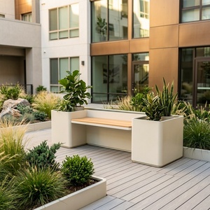 Banco de Jardín Moderno Cuadrado de Acero Inoxidable con Macetas Integradas y Asiento para Decoración de Jardín - Product Image 4
