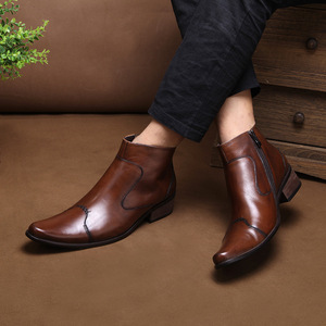 Botas de Tobillo para Hombre, Primavera-Otoño, Parte Superior de Cuero Genuino con Estampado de Leopardo, Suela de Goma, Impermeables, para Trabajo - Product Image 4