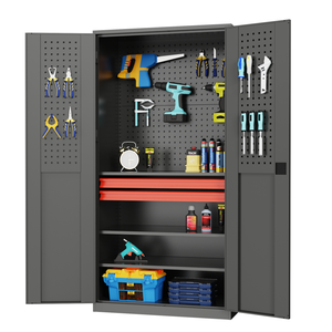 Armoire de rangement métallique pour garage, chariot de rangement avec portes, 5 étagères réglables, métal robuste pour atelier - Product Image 2