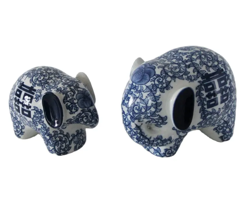 Luxus blau und weiß Porzellan Elefanten Figuren Home Decoration Ornamente