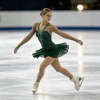 Robe de patinage artistique vert foncé à col en V et dos croisé, manches longues, ornée de strass et de mailles, pour compétition et spectacle (adultes et enfants)