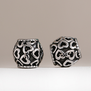 <strong>Black</strong> Big Hole Large Size Hollow Heart Engraved Gunmetal Charms Stainless Steel Spacer <strong>Beads</strong> for Jewelry Making Douvei Brand - Product Image 6