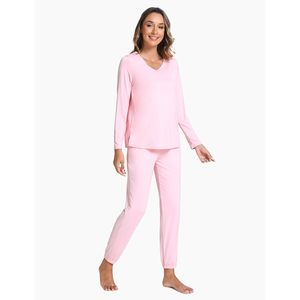 Conjunto de Pijamas de Mujer en Viscosa de Bambú Personalizado, Manga Larga, Cuello en V, Ropa de Dormir con Bolsillos - Product Image 2