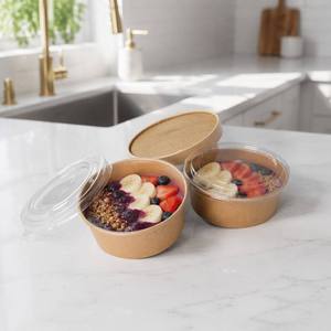 Conteneur <span class=keywords><strong>alimentaire</strong></span> rond jetable en papier kraft avec rebord, capacité 1300 ml, pour hamburger, sandwich, salade, qualité commerciale - Product Image 5