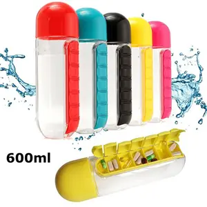 600ml Outdoor Portable Creative Multi-function 7 Days Capsule Cup Plastic Water Bottle with Pill Box Manufacturing Plant