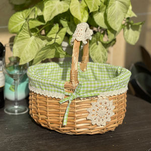 Rattan <b>Basket</b> Oval With Handles Cotton Lining Storage <b>Basket</b> For Fruit Vegetable Neatening - Product Image 2