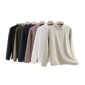 เสื้อโปโลกอล์ฟแขนยาวยูนิเซ็กซ์ ผ้าเนื้อยืดสูง 235GSM 79.8% ไนลอน 20.2% สแปนเด็กซ์ ชุดกีฬาลำลอง ดีไซน์ซิป ลายเรขาคณิต - Product Image 1