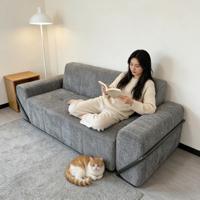 Einfach zu Verstauendes Konvertierbares Gepolstertes Breites Sofa in Hellbraunem Samt, Modernes Luxuriöses Klappbares Sofa mit Edelstahlgestell
