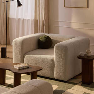 Fauteuil individuel moderne et minimaliste en bouclette avec revêtement doux et agréable pour la peau, canapé de détente pour salon et usage domestique - Product Image 1