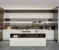 Set Kabinet Dapur Modular Modern Melamin Kayu Solid Desain Khusus, Kabinet Susun DIY, Meja Makan Logam untuk Apartemen