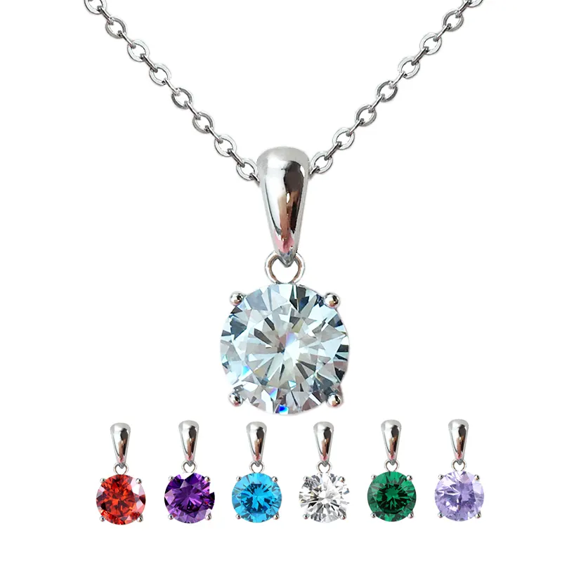 Jewelry Vendors 925 Sterling Silver CZ Crystal Pendant Birthstone Charms Necklace