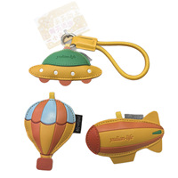 Porte-clés et breloque de sac en PU rayé motif montgolfière, avec mini miroir, porte-carte d'identité et étiquette de bagage de voyage pour sac à dos, idéal comme cadeau