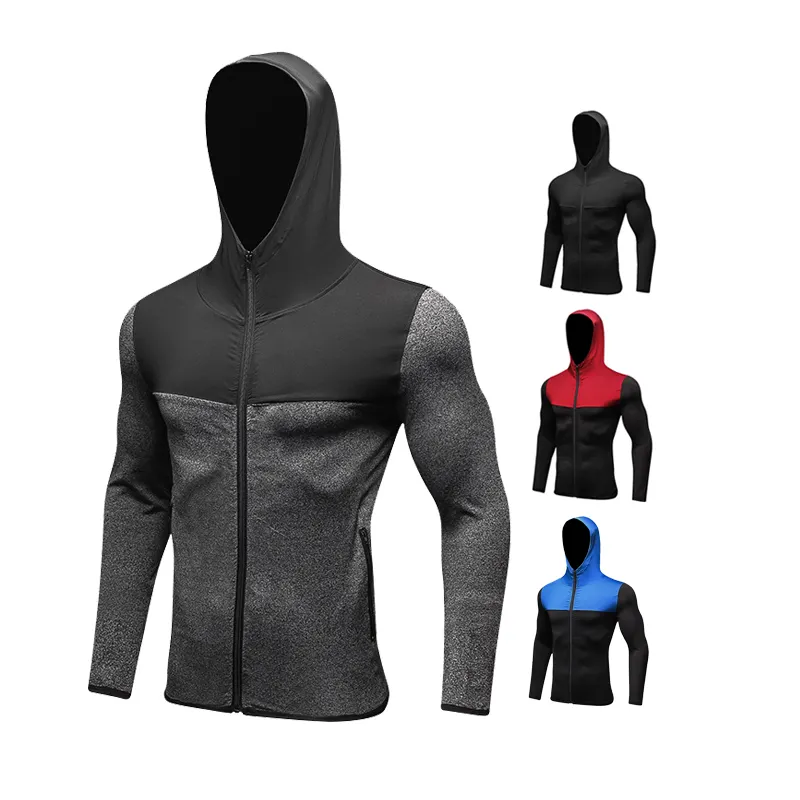 Mode hommes solide printemps plaine zippé sweats à capuche gym formation coupe-vent manteau sport course veste