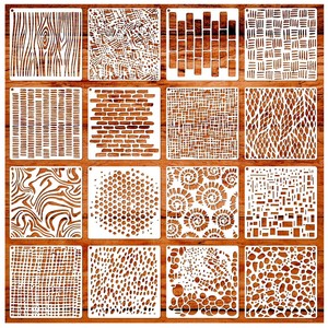 16 pochoirs géométriques pour la <span class=keywords><strong>peinture</strong></span>, modèles abstraits réutilisables pour l'artisanat, adaptés au bois, aux meubles, au sol et aux gâteaux - Product Image 1