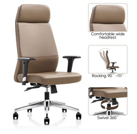 Chaises de bureau de direction de luxe durables et modernes pour réunions et études, pivotantes, dossier moyen, en cuir PU noir, base en aluminium, garantie 2 ans