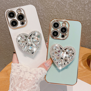 เคสสำหรับ iPhone 14 13 12 11 <span class=keywords><strong>xsmax</strong></span>, เคสโทรศัพท์ชุบโลหะด้วยไฟฟ้าพร้อมที่ยึดรูปหัวใจ - Product Image 1