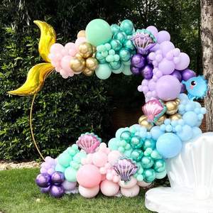 Guirlande d'<span class=keywords><strong>arche</strong></span> <span class=keywords><strong>de</strong></span> ballons sirène personnalisée avec des ballons en feuille d'animaux marins hippocampe, pieuvre et ballons <span class=keywords><strong>de</strong></span> fête violet, vert et rose - Product Image 6