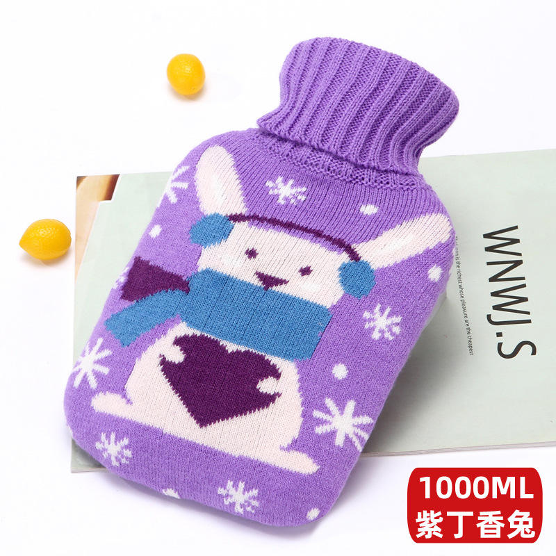 Lapin lilas + sac d'eau chaude BS blanc + housse en tissu