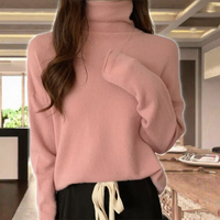 Pull-over élégant et décontracté pour femme, en cachemire 100 % tricoté à l'ordinateur, à col roulé, à manches longues, respirant, à motif uni, pour l'hiver