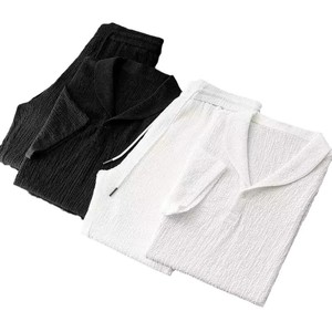 Set di maniche 3/4 da <span class=keywords><strong>uomo</strong></span> in misto lino estivo oversize Activewear in due pezzi con metodo di tessitura intrecciata pronto per il Dropship - Product Image 5
