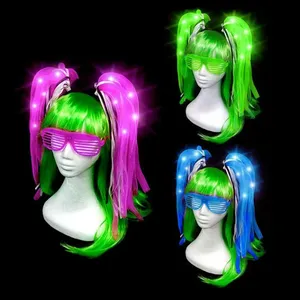 Led Light Up Noodle Haar Hoofdband Knipperende Dreads Multicolor Vlecht Pigtail Glow Rave Party Cosplay Verjaardag Kerst Halloween