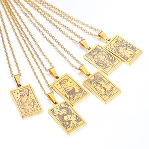 Gioielli da donna placcato oro 18 carati astrologia <span class=keywords><strong>oroscopo</strong></span> carta dei <span class=keywords><strong>tarocchi</strong></span> ciondolo in acciaio inossidabile 12 collana con segno zodiacale - Product Image 5