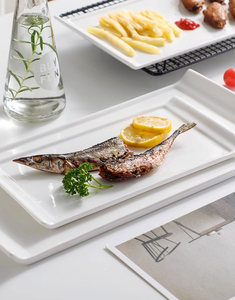 <span class=keywords><strong>Assiette</strong></span> de table en porcelaine <span class=keywords><strong>blanche</strong></span> multi-tailles <span class=keywords><strong>Assiette</strong></span> plate <span class=keywords><strong>rectangulaire</strong></span> en céramique avec bord incurvé - Product Image 5