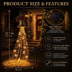 น้ำพุหิมะวิเศษพร้อมไฟ LED สำหรับตกแต่งสวนคริสต์มาส ขนาด 4x5x21 นิ้ว วัสดุโลหะสีบรอนซ์ สำหรับตกแต่งภายนอกอาคาร แสงสีขาวอบอุ่น 2700K รับประกัน 1 ปี - Product Image 5