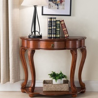 Tables consoles de style italien antique en bois avec 1 tiroir et 1 étagère Marron pour salon