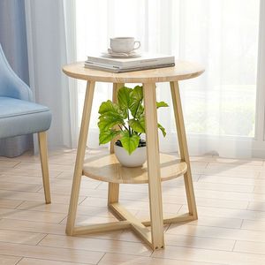 Nordic Style Mini <b>Coffee</b> <b>Table</b> Double Layer Round White Top Pine <b>Legs</b> Living Room Side <b>Table</b> - Product Image 3